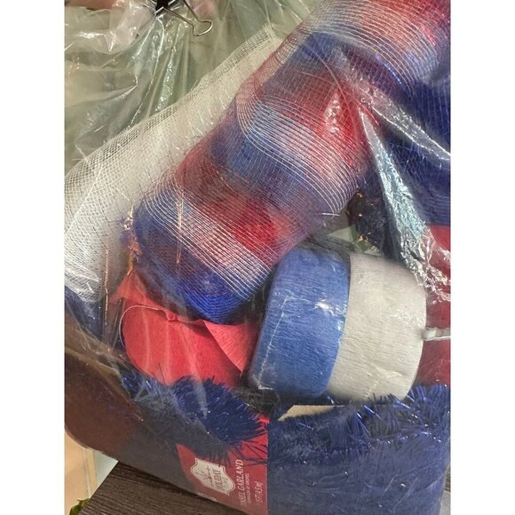 Patriotic Red White Blue Decor Lot – Mesh, Tinsel, Streamers, Flags - Picture 7 of 8